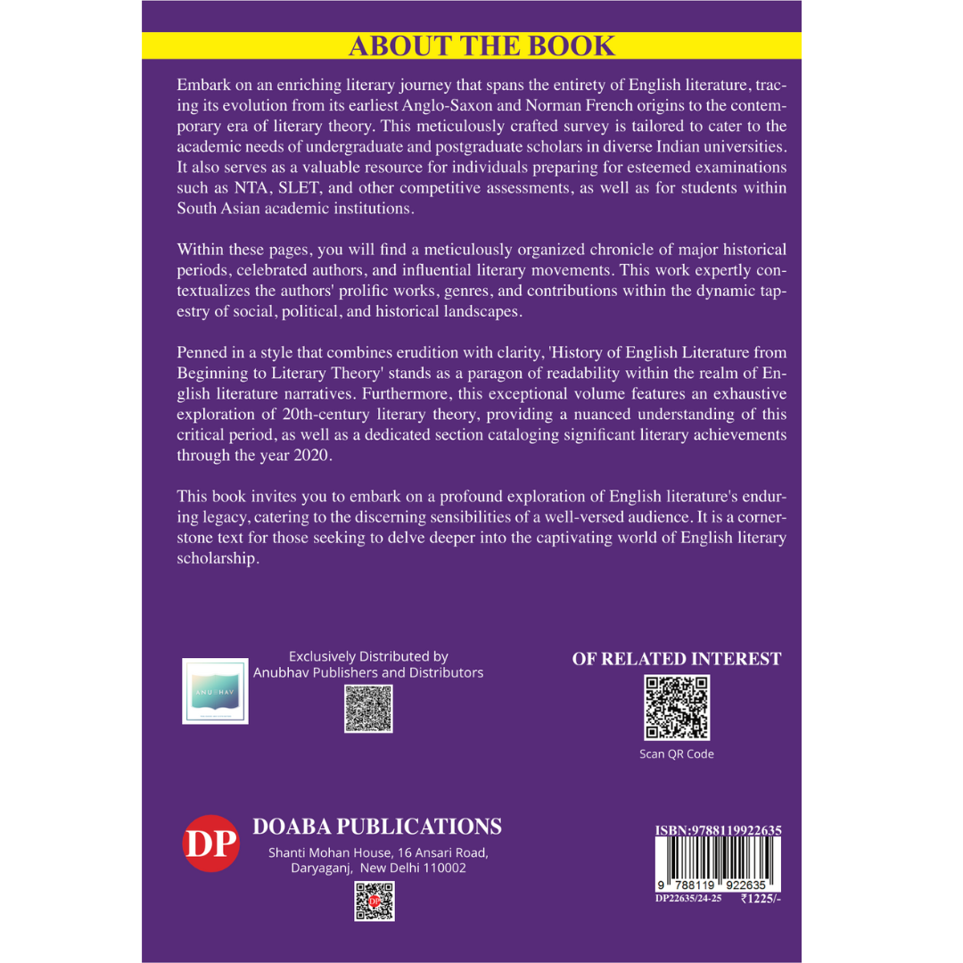 History of English Literature from Beginning to Literary Theory (For UGC, NET, SLET, UPSC, Pre-Ph.D. Registration and Other Competitive Exams) 2025